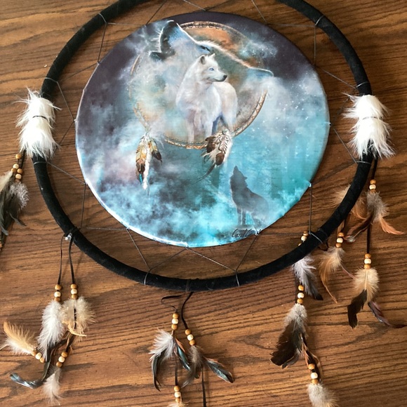 NWT Dream Catcher Big Size Round in Black Velvet CircleFeathers Beads - Picture 4 of 9